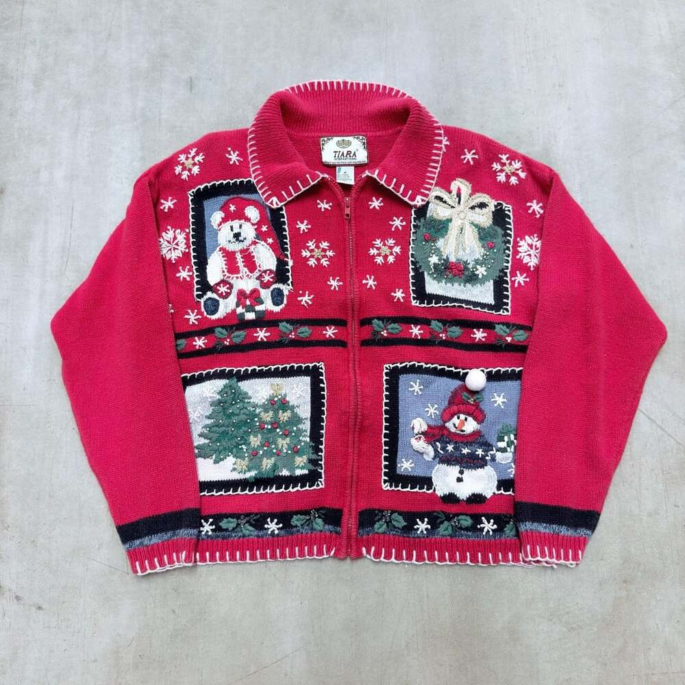 Tiara International Christmas Cardigan Sweater Size M Red Ugly Holiday
